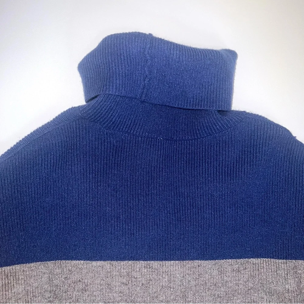 Free People Softly Structured Blue Gold Gray ColorBlock Turtleneck Sweater Sz XS